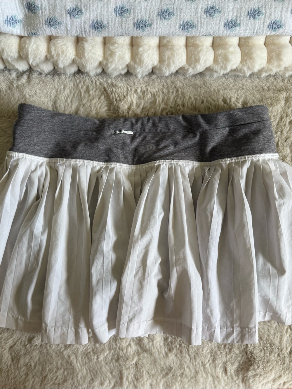 lululemon athletica White Pleated Mini Skirt with Gray Stretch Waistband